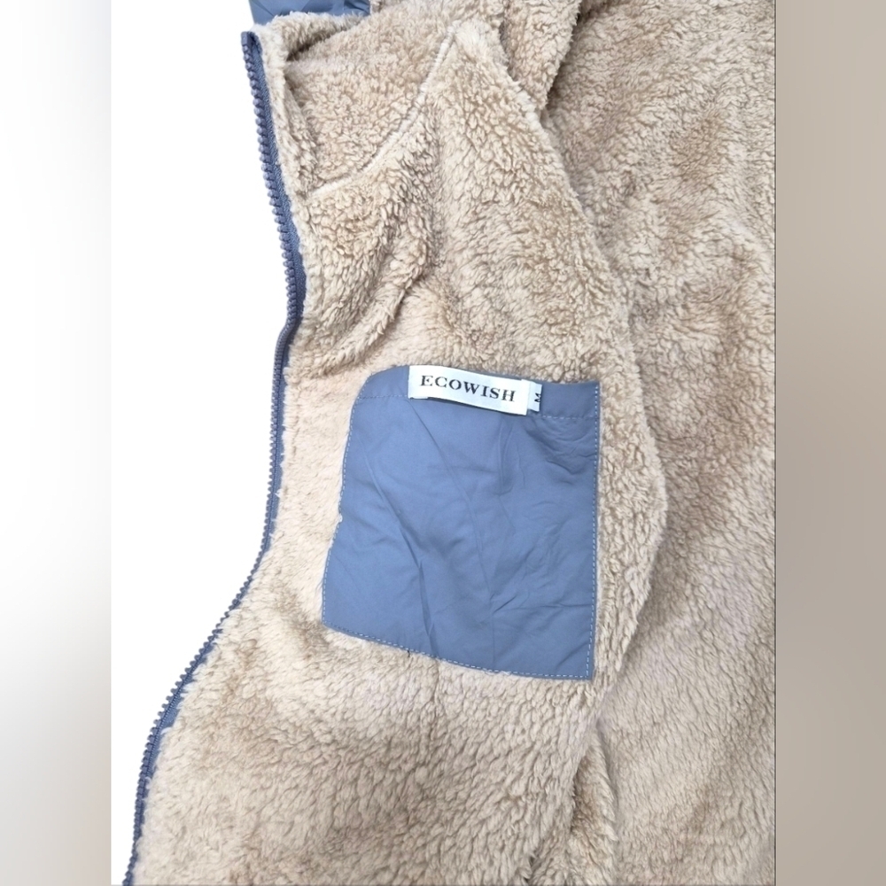 Puffer Vest Reversible Quilted Sherpa Hooded Zip Vest Coat Jacket Size Medium - Picture 6 of 12